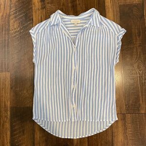 Lucky Brand Blue Stripe Button Up Cap Sleeve Sz S